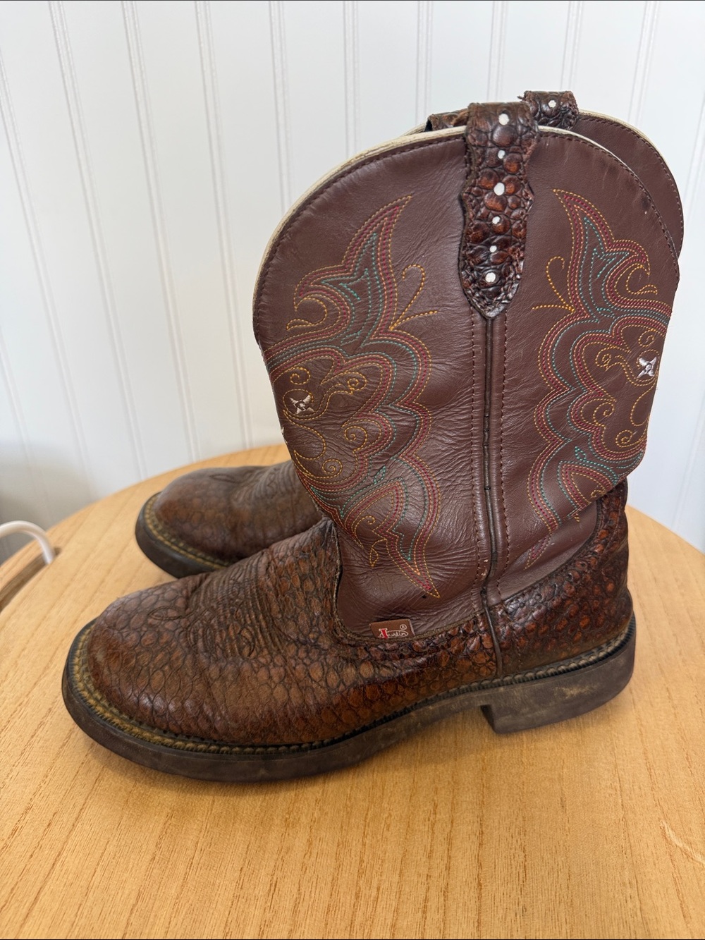 Justin Boots Brown Textured Leather Heeled Cowboy Boots